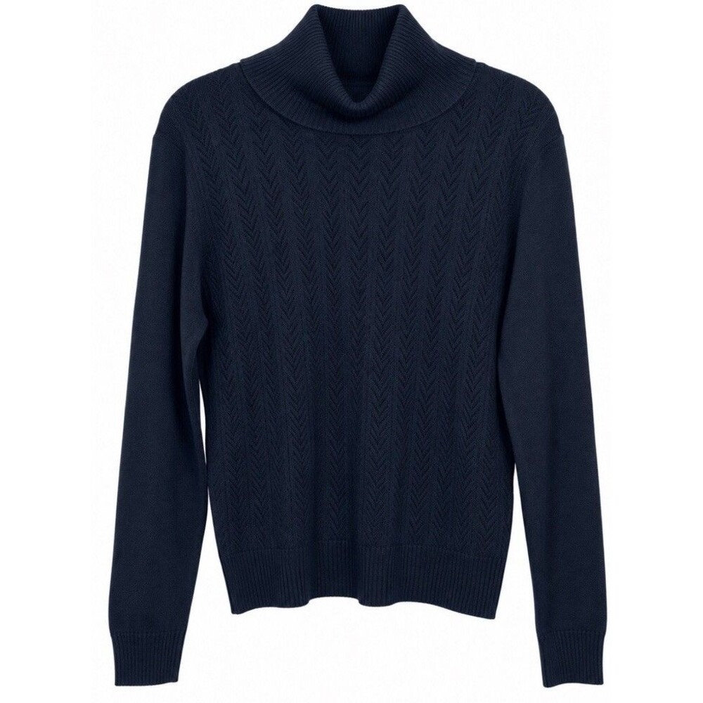 Karson & Taylor Women’s L Black Turtleneck Sweater Pointelle Chevron Knit Fall